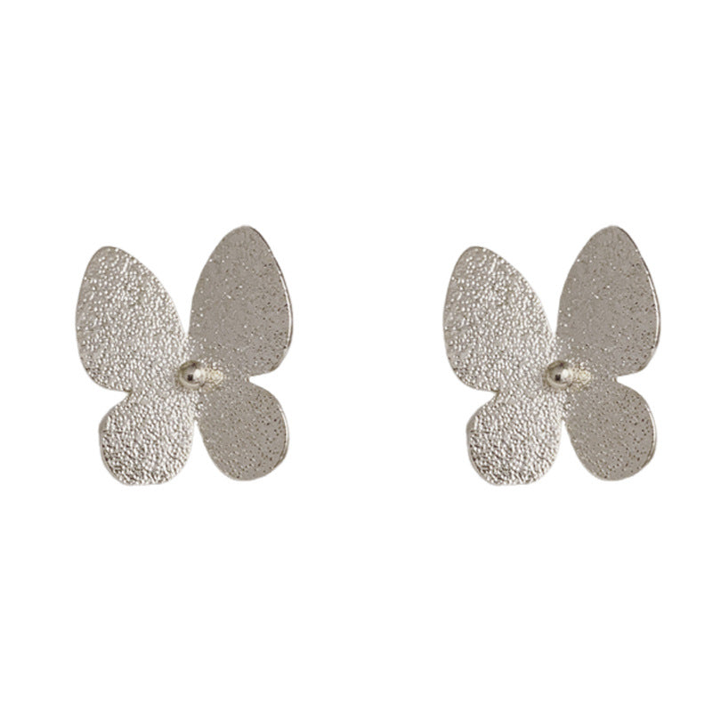 14K Gold Sandblasted Butterfly Stud Earrings – Chic Minimalist Design
