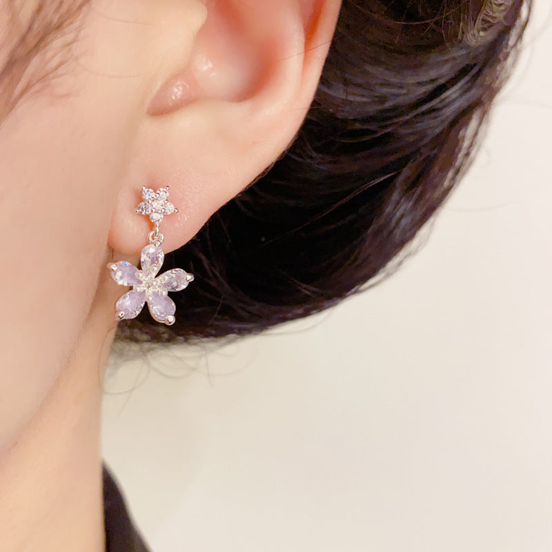 14K Gold S925 Needle Purple Zircon Flower Stud Earrings–Elegant Design