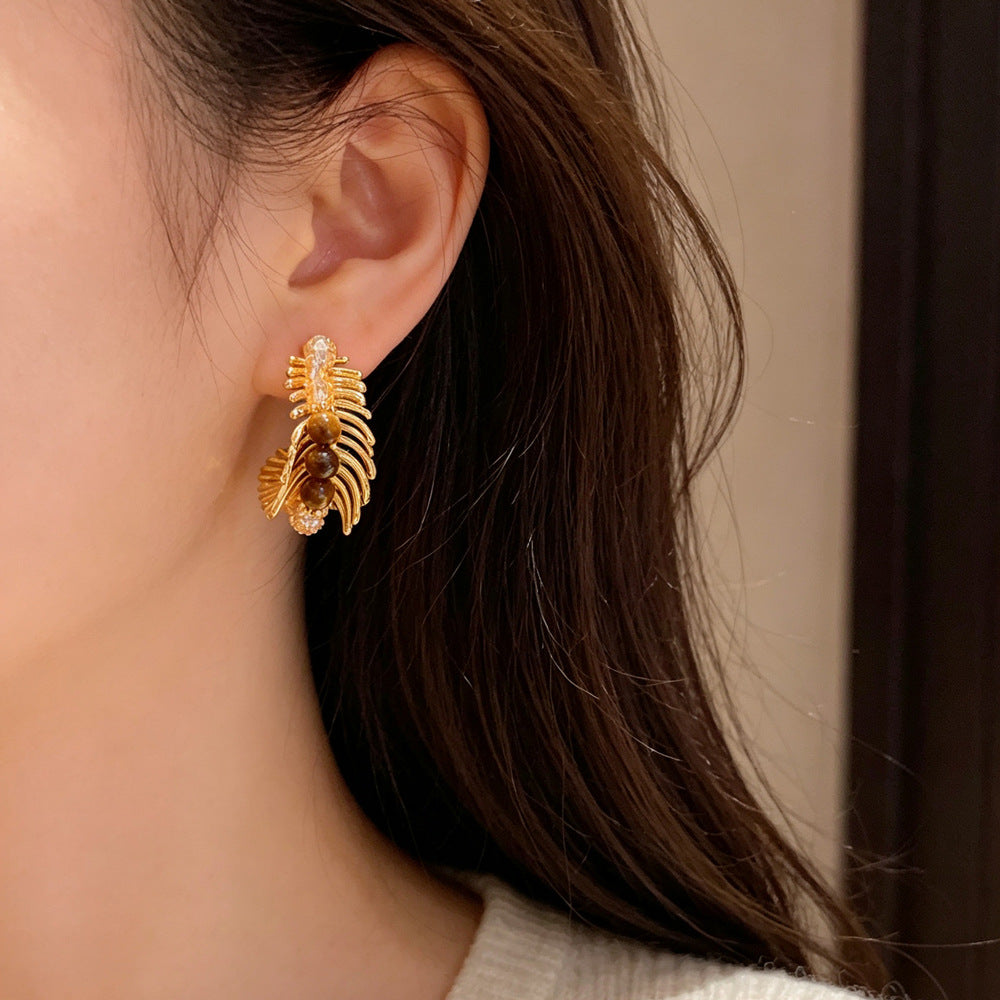 Eaioncol Leaf Hoop Earrings 18K Gold