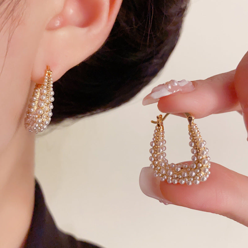 Gold Zircon & Pearl Geometric Ear Cuff Earrings – Elegant Design