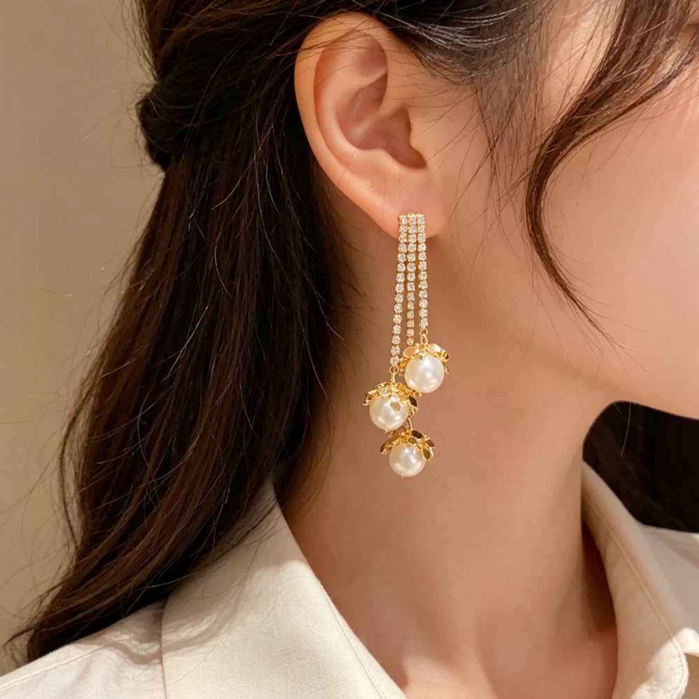 Eaioncol CZ Pearl & Resin Tassel Earrings 14K Gold Plated Silver
