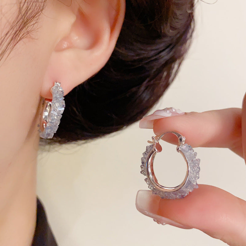 14K Gold Crystal Circle Hoop Earrings – Elegant Minimalist Style