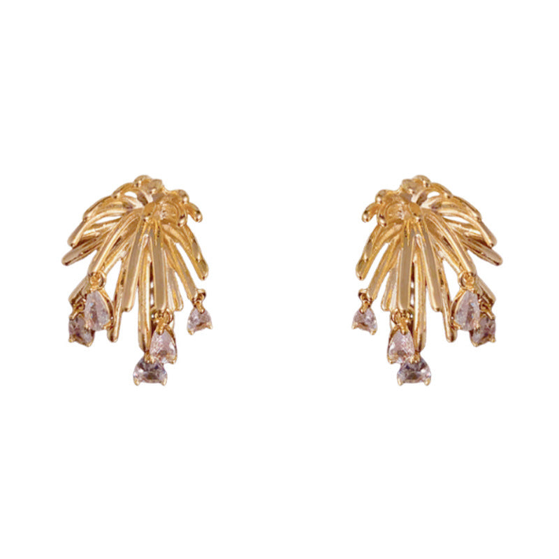 Elegant Metal Firework Zircon Teardrop Earrings – Geometric Design