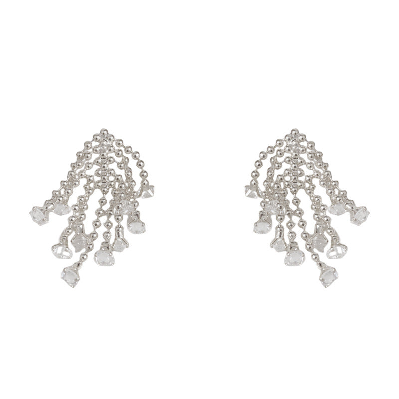 Luxury Fireworks Zircon Tassel Stud Earrings– Elegant Geometric Design