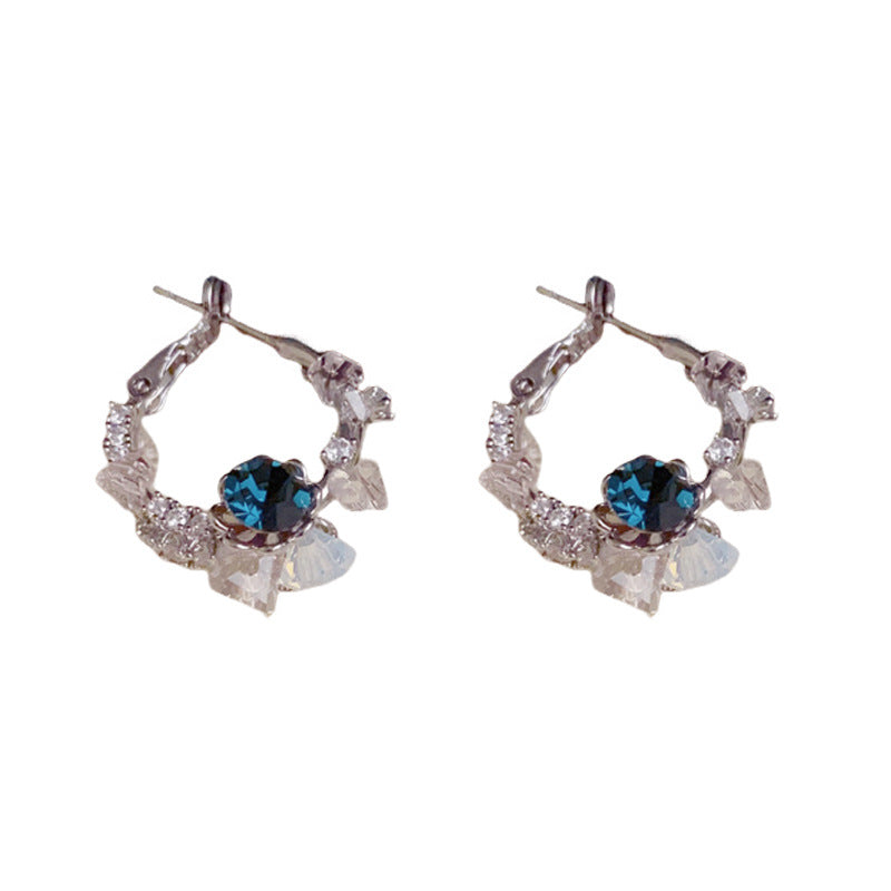 Vintage Double-Sided Cherry Blossom Pink Rhinestone Hoop Earrings