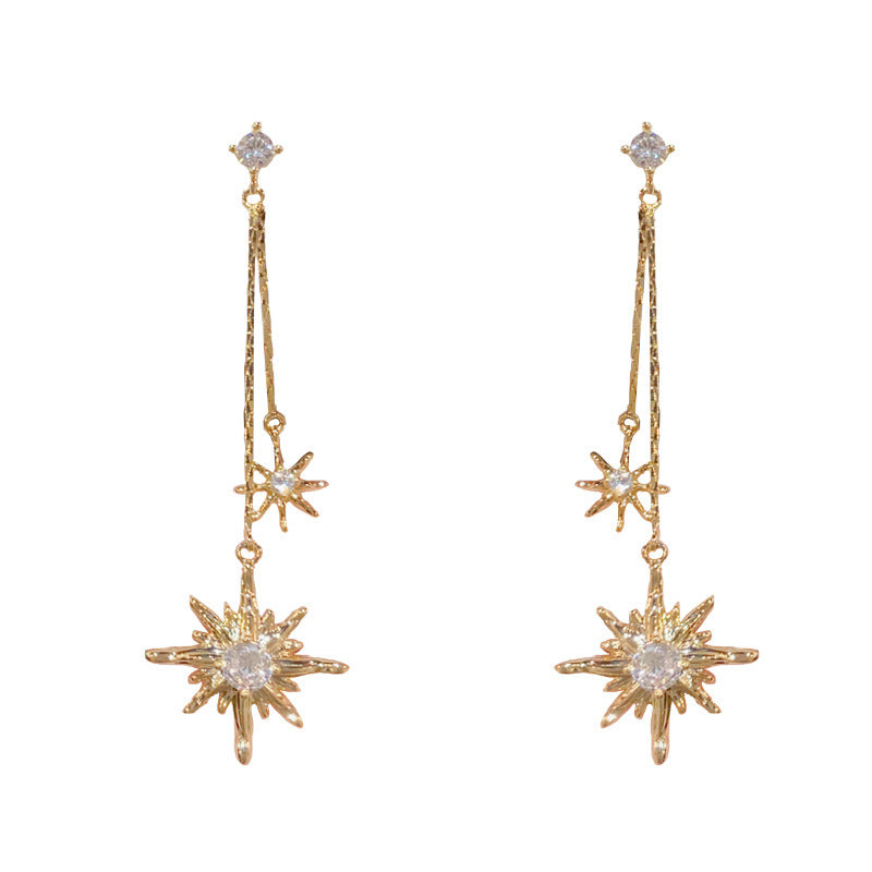 14K Gold Zircon Star Tassel Drop Earring - Chic Elegance Design