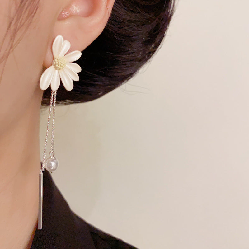 Luxury Daisy Petal Long Tassel Drop Flora Earrings– S925 Silver Needle