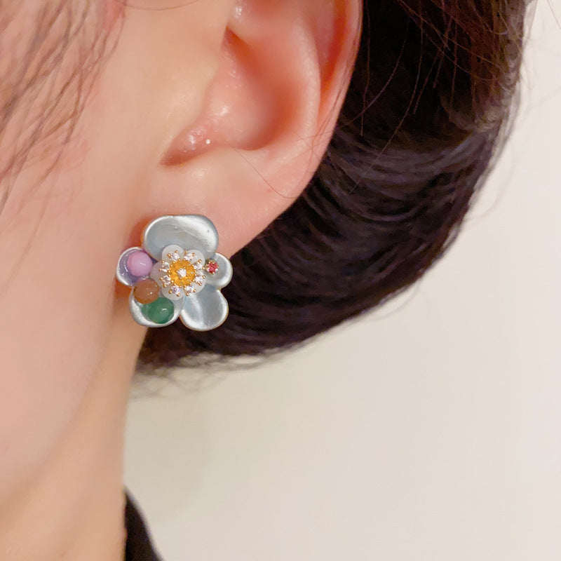 Luxury Handcrafted Pink or Blue Petal Stud Earrings – Elegant Design