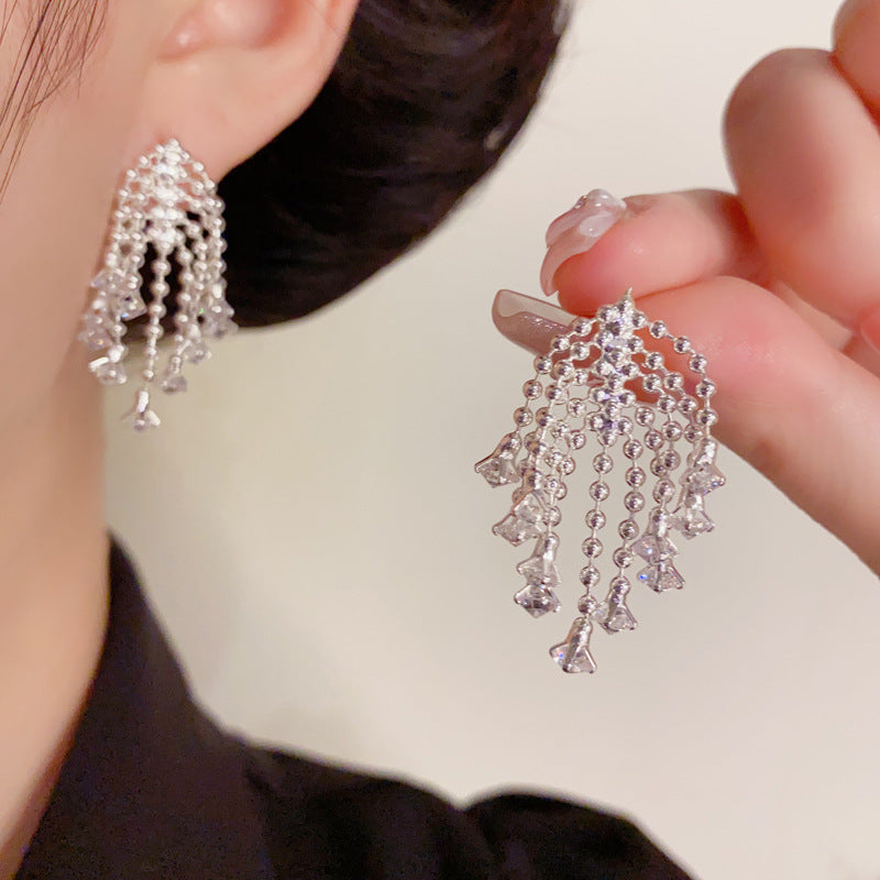 Luxury Fireworks Zircon Tassel Stud Earrings– Elegant Geometric Design