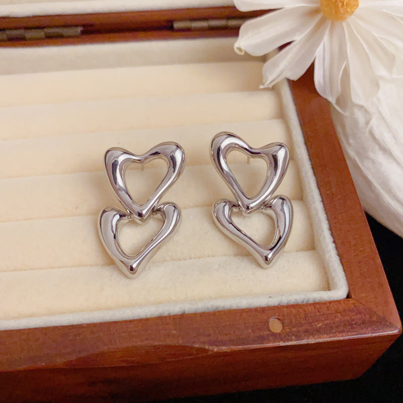Luxury Double Heart Openwork Earrings – Elegant Design
