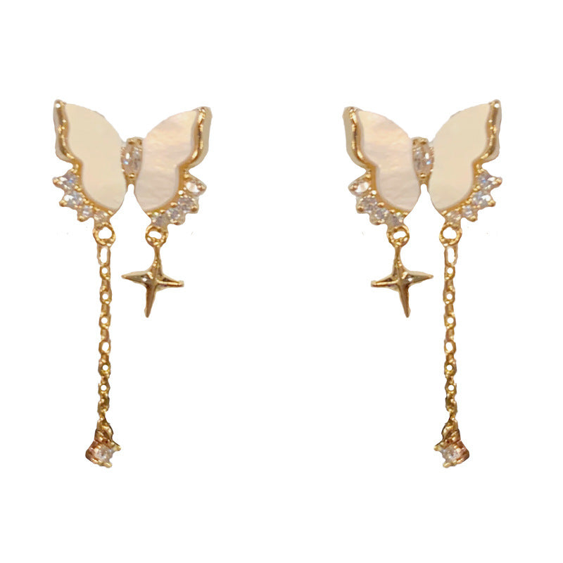 Luxury Shell Butterfly & Star Tassel Drop Earrings– S925 Silver Needle