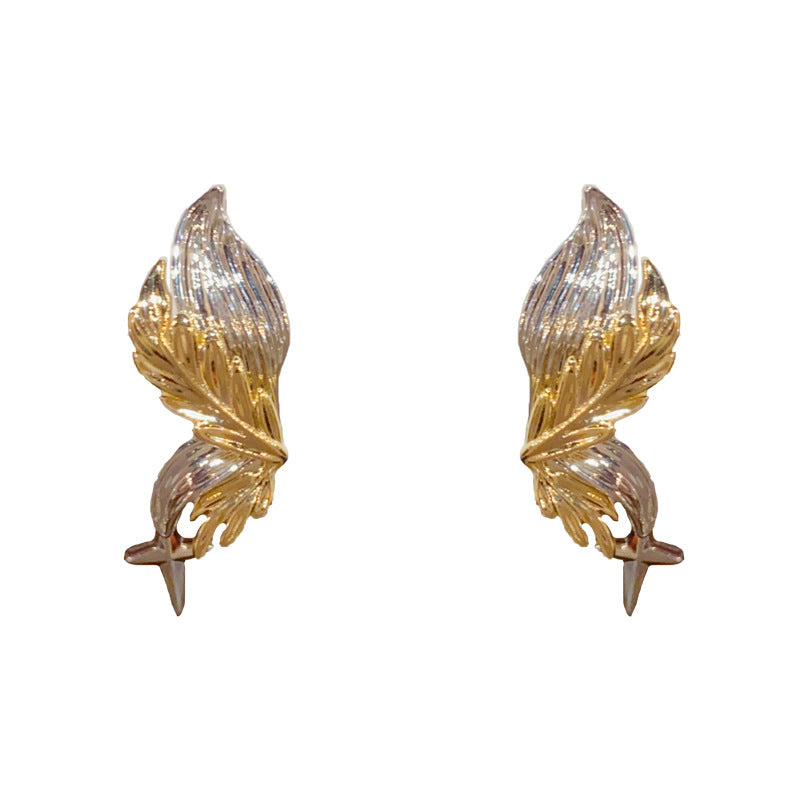14K Gold-Plated Two-Tone Wing Drop Earrings - Unique Minimalist Design