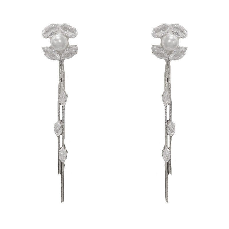 Elegant Zircon Pearl Tassel Drop Earrings – Classic Design