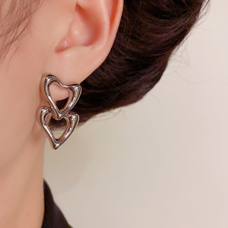Luxury Double Heart Openwork Earrings – Elegant Design