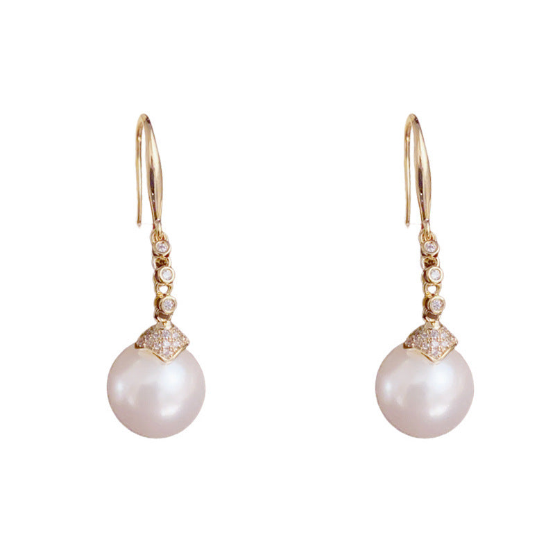 Luxury Zircon & Pearl Tassel Hook Earrings – Elegant Design