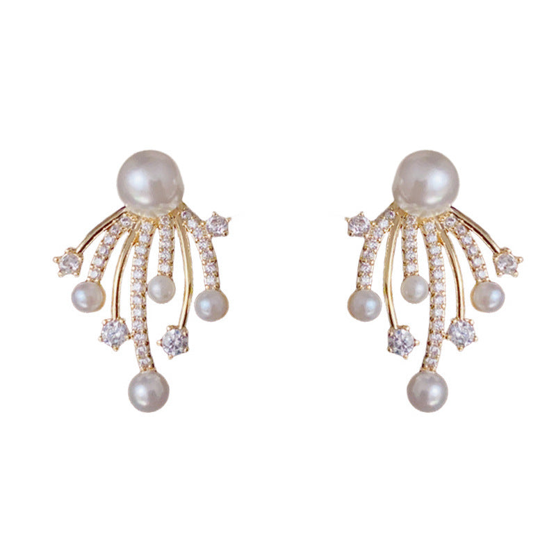 14K Gold-Plated Firework Pearl Earrings – Elegant Minimalist Design