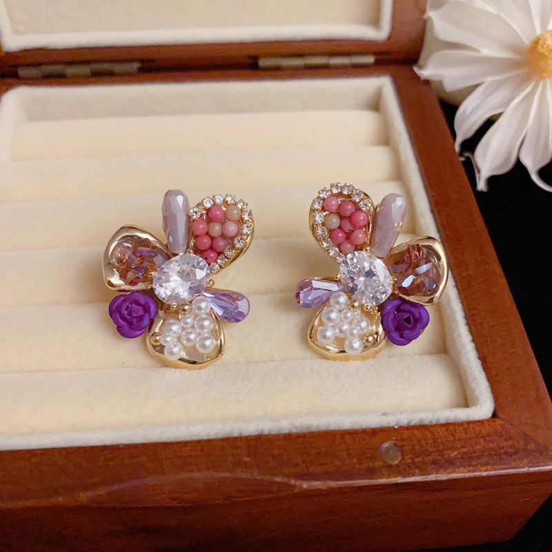 Elegant Handcrafted Beaded Petal Stud Earrings – Floral Design