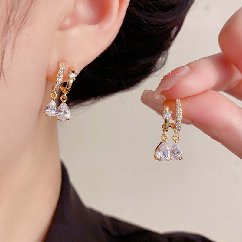 Eaioncol Double Layer Teardrop CZ Earrings Gold