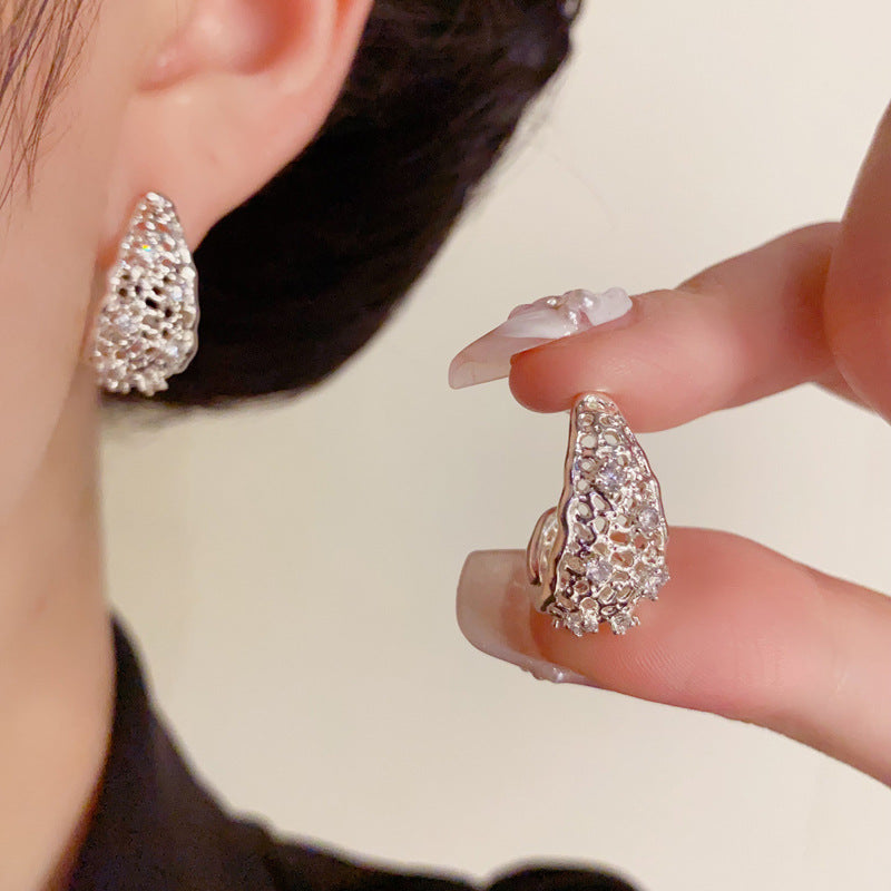 Luxury Zircon Metal Hollow Teardrop Earrings – Elegant Design