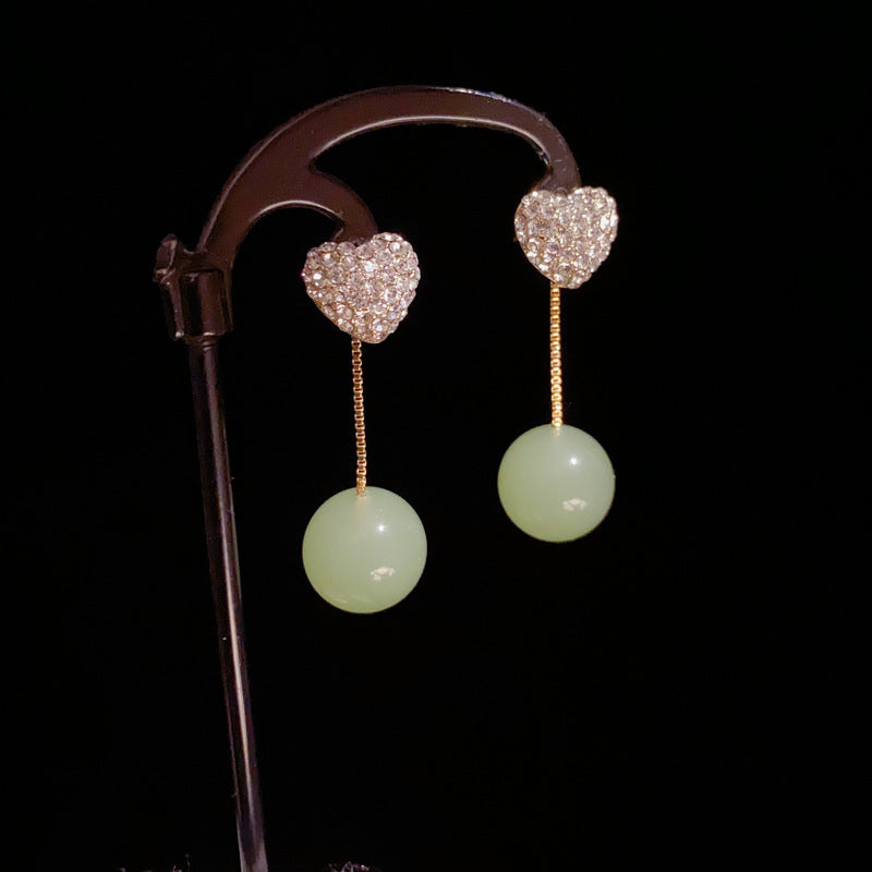 14K Gold Double-Wear Heart Green Bead Earrings – Sparkling Design