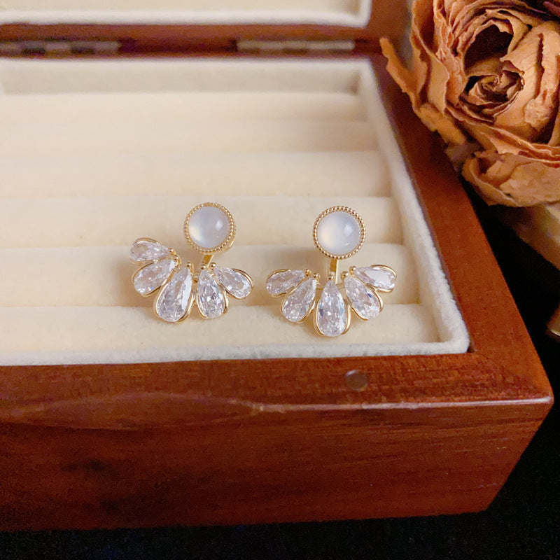 Elegant Zircon Droplet Front-Back Stud Earrings – Waterdrop Design