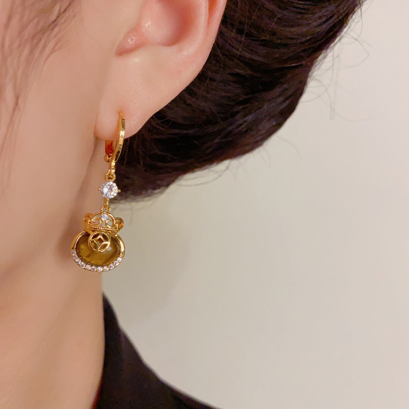 Elegant Zircon Money Bag Tassel Ear Cuff Earrings – Geometric Design