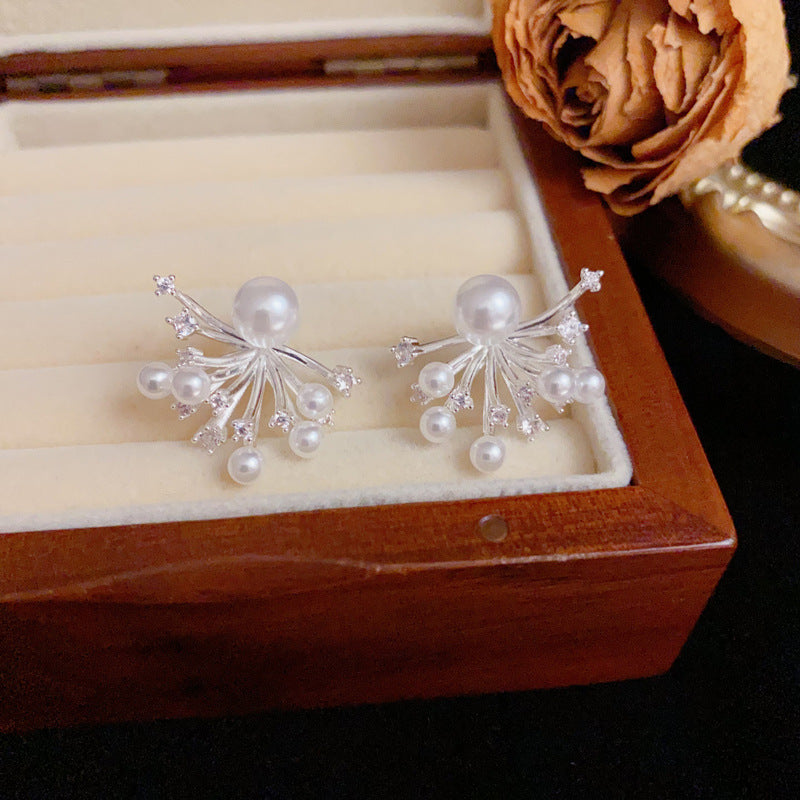 Pearl Firework Cascade Drop Earrings – Geometric Back-Hang Design