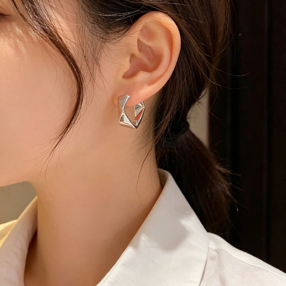 Eaioncol Faceted Diamond Hoop Earrings Gold Silver