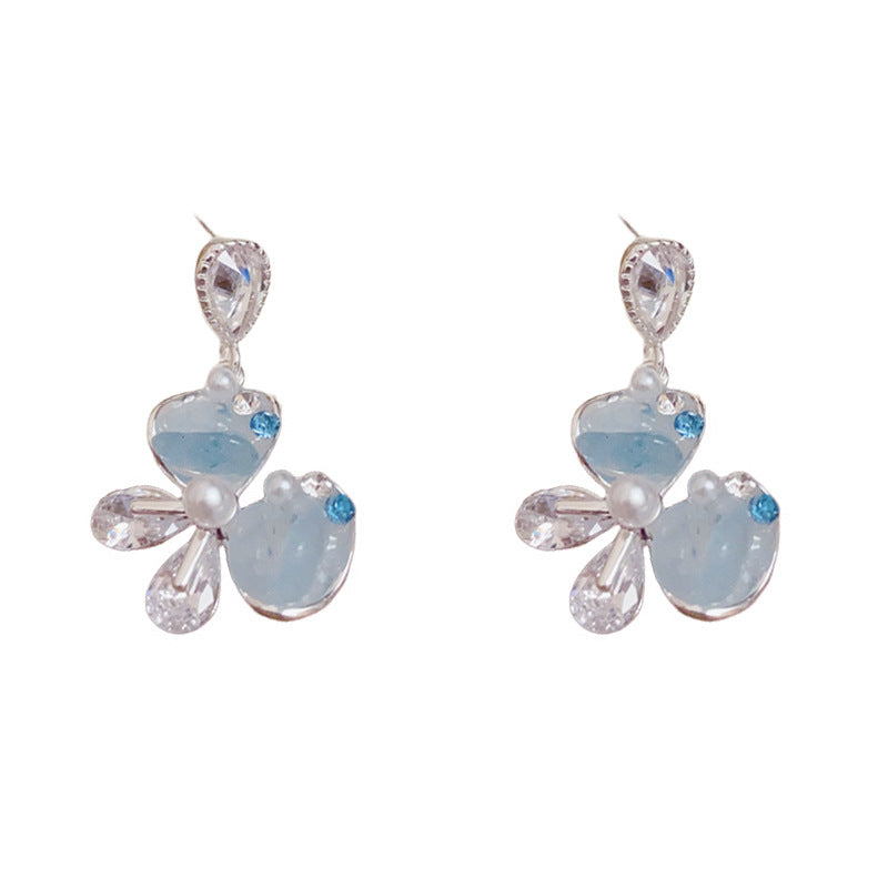 Luxury Blue Crystal Butterfly Drop Sliver Earrings – Elegant Design