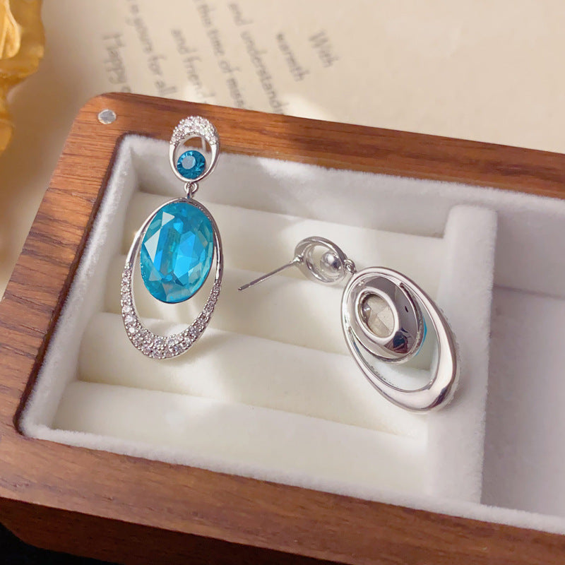 Elegant Zircon Crystal Oval Drop Earrings – Geometric Design