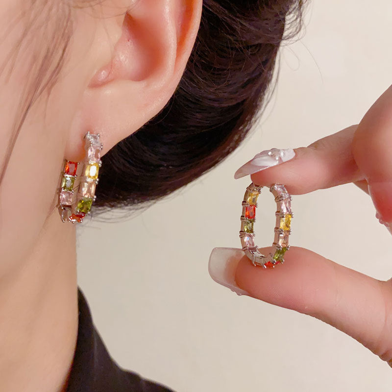 Luxury Colorful Zircon Geometric Ear Cuff Earrings – Elegant Design