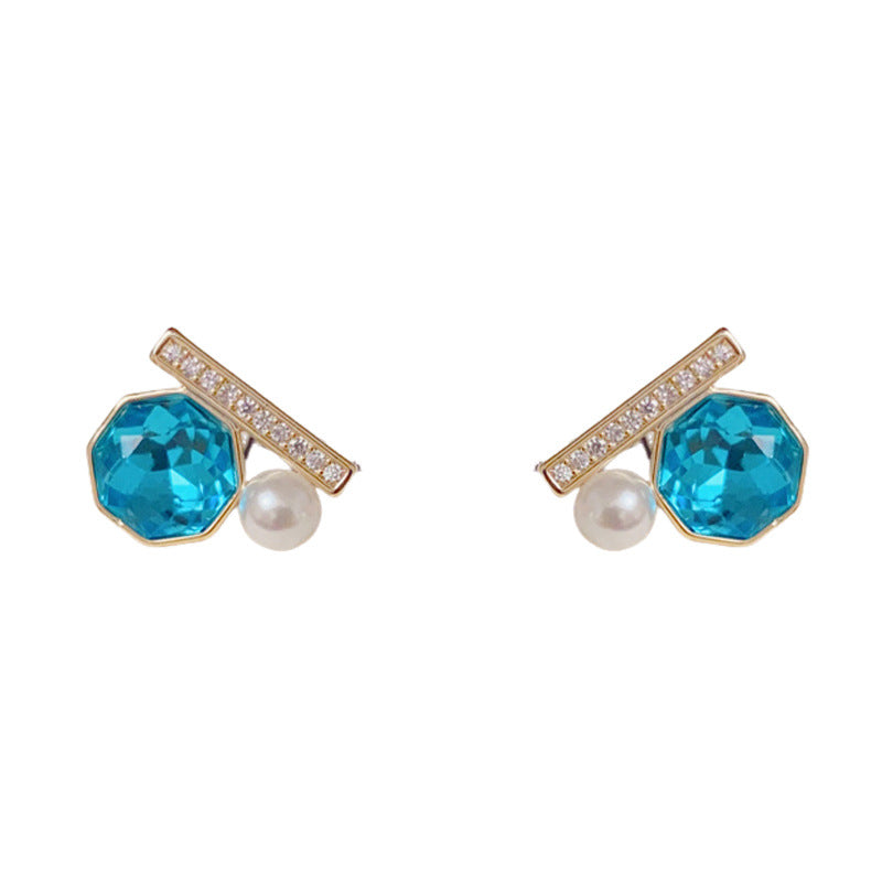 14K Gold Vintage Geometric Pearl Stud Earrings – S925 Silver Needle