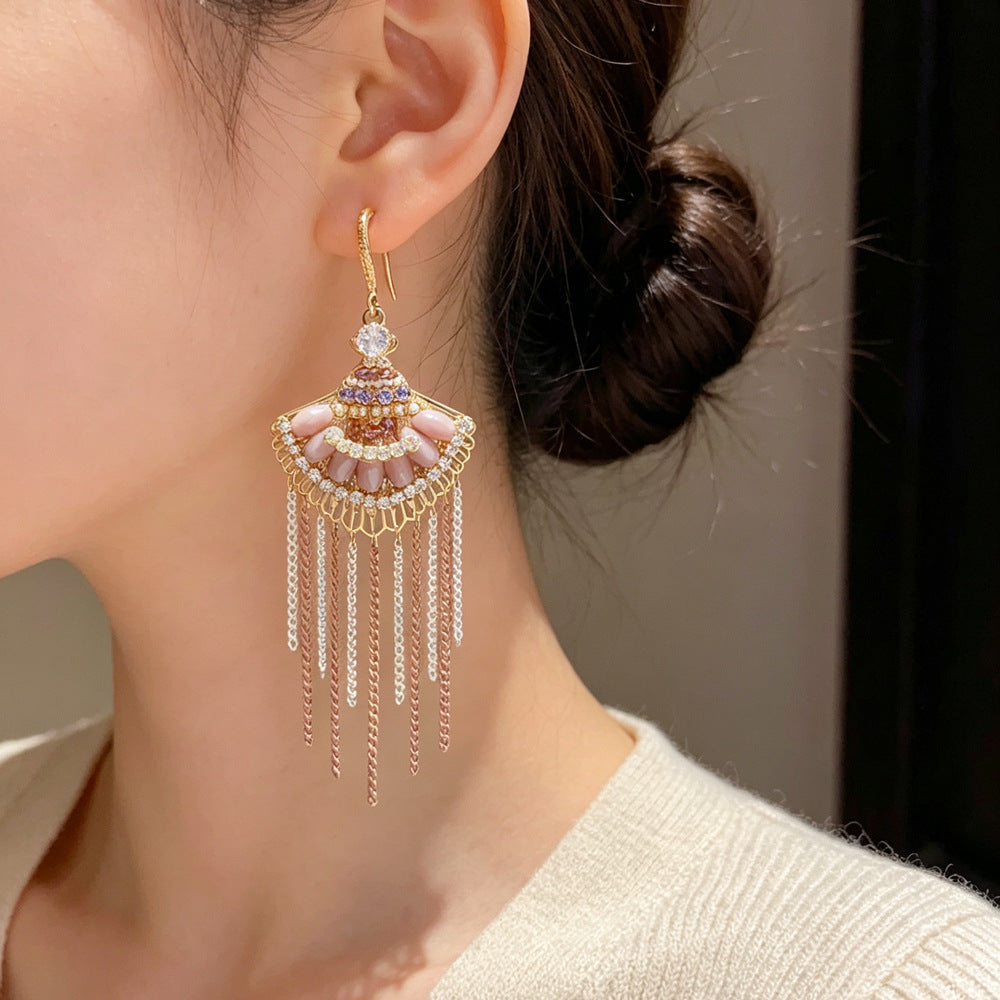 Eaioncol Fan Tassel Ear Hooks Earrings Gold