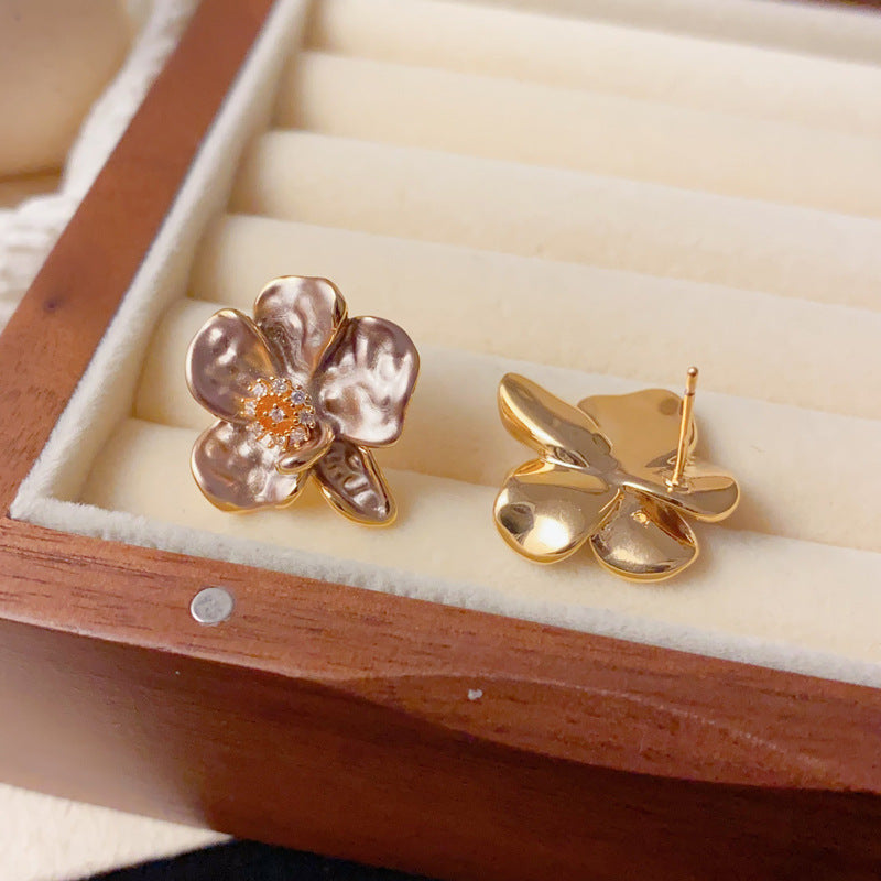 Elegant Coffee Zircon Petal Stud Earrings – Meilard Floral Design