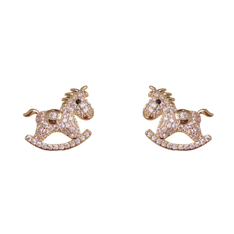 Luxury Full-Zircon Horse Stud Earrings – Elegant Design