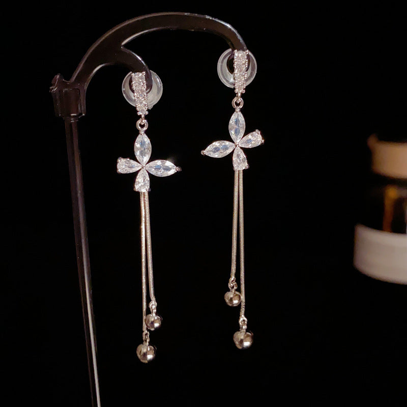 14K Gold-Plated Zircon Butterfly Long Tassel Earrings - Chic Elegance