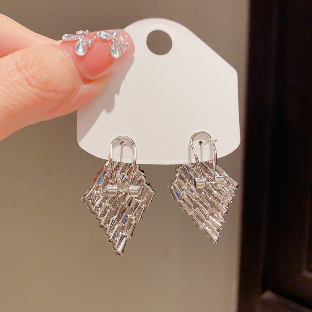 Eaioncol Full CZ Rhombus Stud Earrings Gold Silver