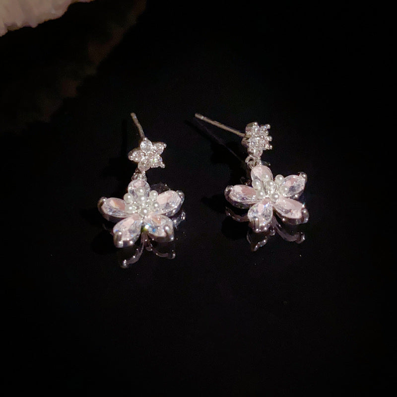 14K Gold S925 Needle Purple Zircon Flower Stud Earrings–Elegant Design