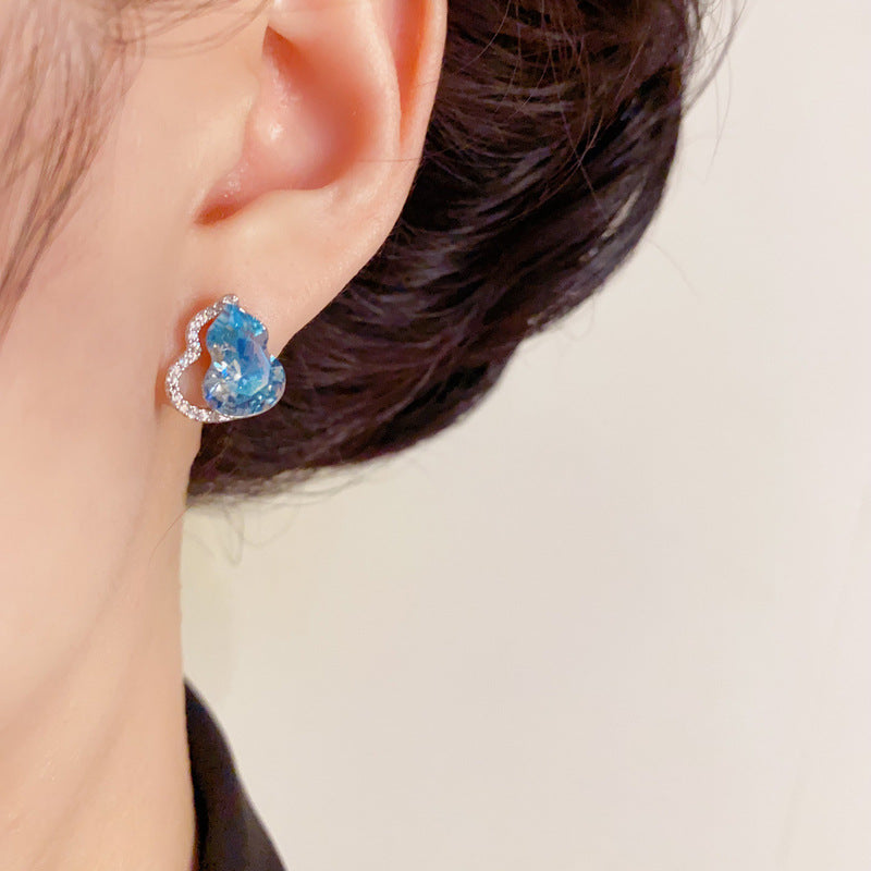 Elegant Full-Zircon Crystal Gourd Stud Earrings – Floral Design