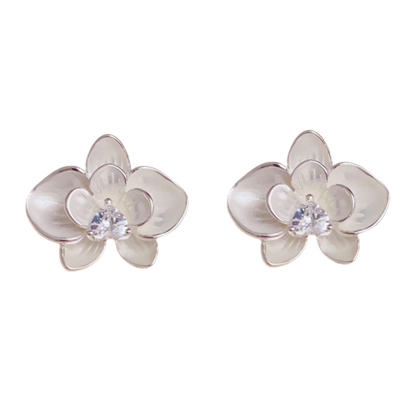 14K Gold-Plated Elegant White Petal Stud Earrings – Floral Design