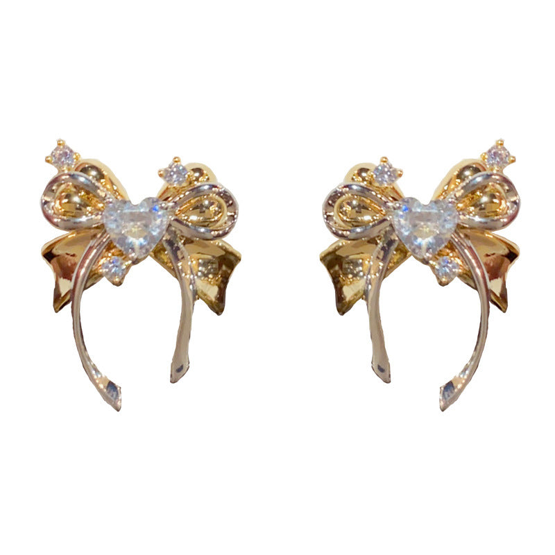 14K Gold Two-Tone Metal Bowknot Stud Earrings - Chic Elegance Design