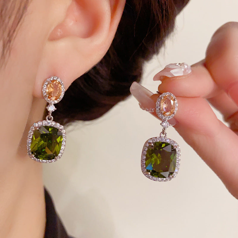 14K Gold-Plated Emerald Square Stud Earrings - Sparkling Luxury Design