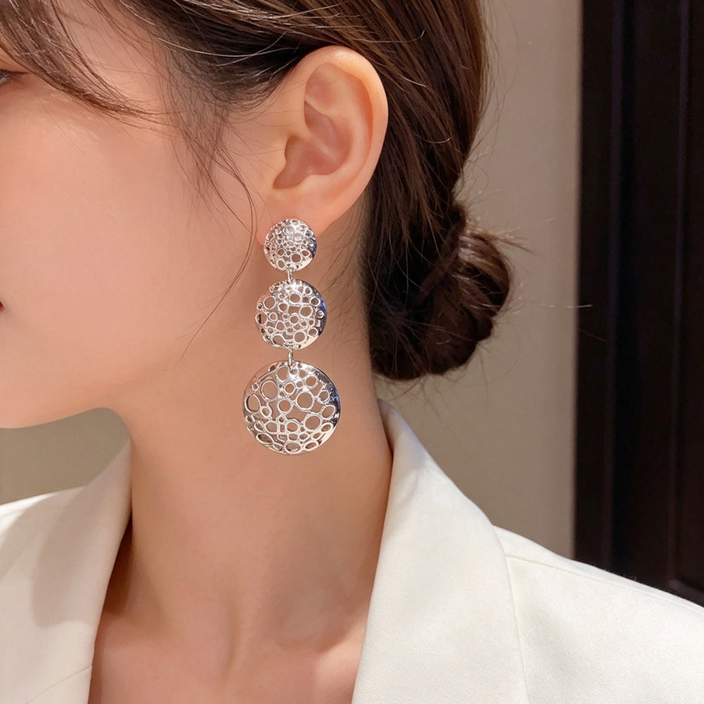 Eaioncol Openwork Circle Tassel Drop Earrings Gold Silver