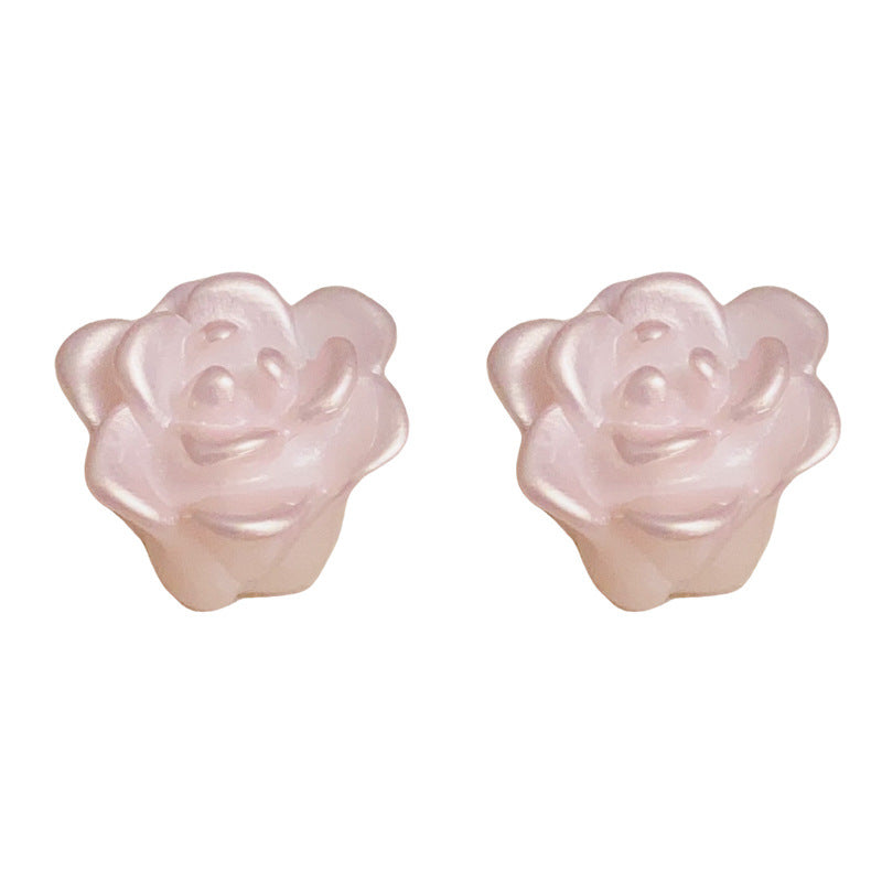 14K Gold 3D Rose Flower Stud Earrings – Sweet & Minimalist Design