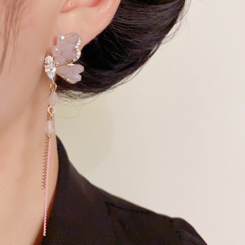 Luxury Crystal Butterfly Chain Tassel Drop Earrings – Elegant Design