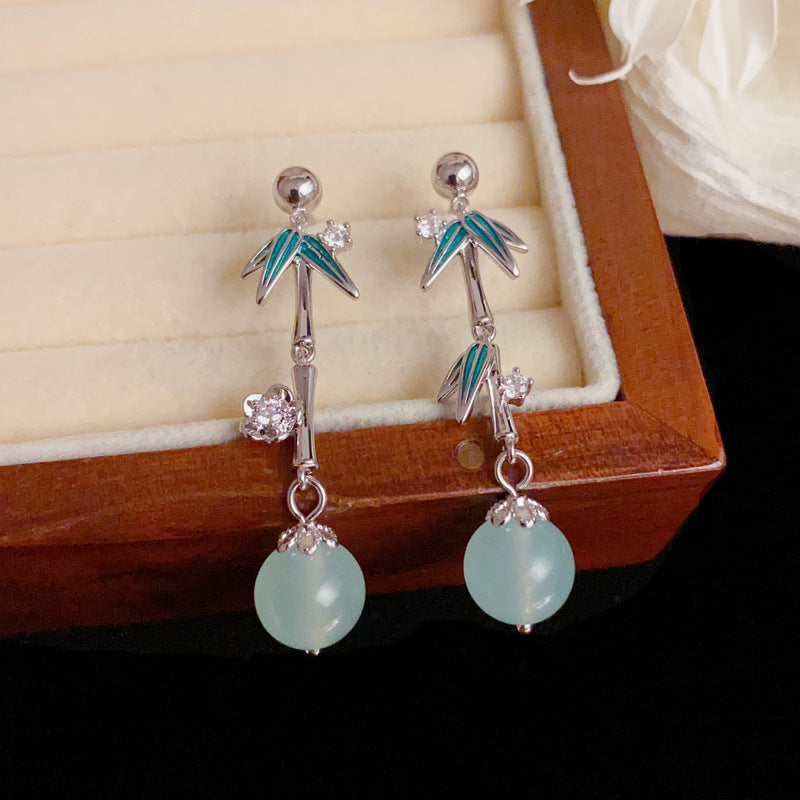 Luxury Zircon Metal Bamboo Leaf Drop Earrings – Elegant Design