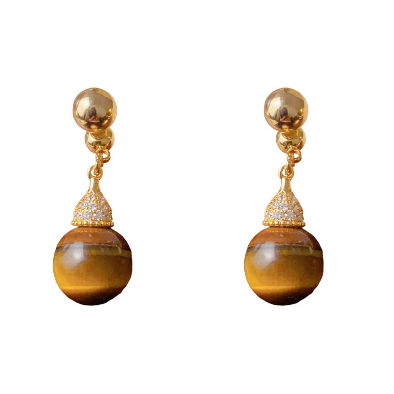 Luxury Two-Way Tiger’s Eye Drop Earrings – Geometric Design