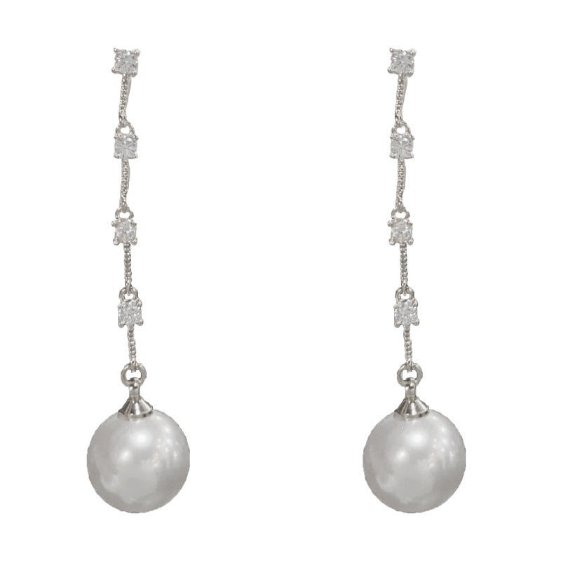 Elegant Zircon Pearl Tassel Earrings – French Ultra-Feminine Design