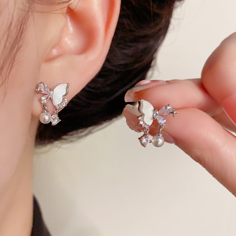 14K Gold-Plated Shell Butterfly Tassel Earrings– Elegant Dangle Design