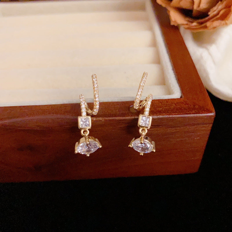 Elegant Zircon Geometric Ring Drop Earrings – Silver Needle Design